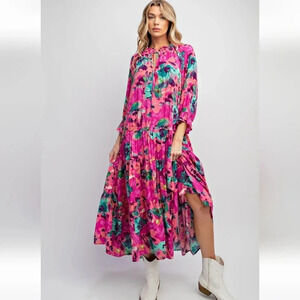New Easel Ruby Pink Floral Maxi Dress